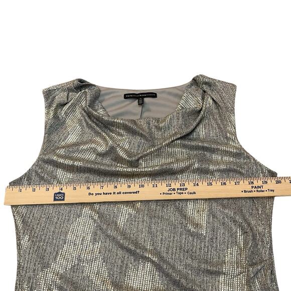 White House Black Market Metallic Party Dress Size 14 Cowl Neck Ruched Holiday - Picture 7 of 11